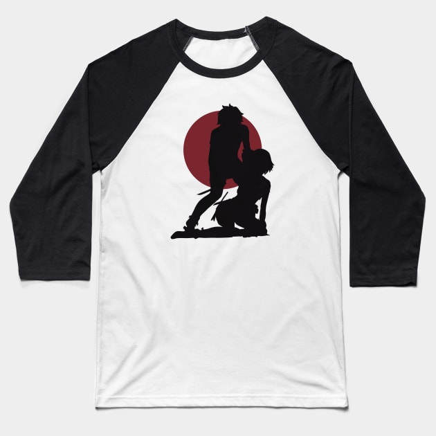 Danmachi Or Is It Wrong To Try Or Dungeon Ni Deai Season 4 Anime Characters Bell And Ryuu In Minimalist Sunset Vintage Design Baseball T-Shirt by Animangapoi